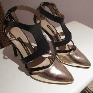 French Connection Black/Gold Strappy Leather shoe